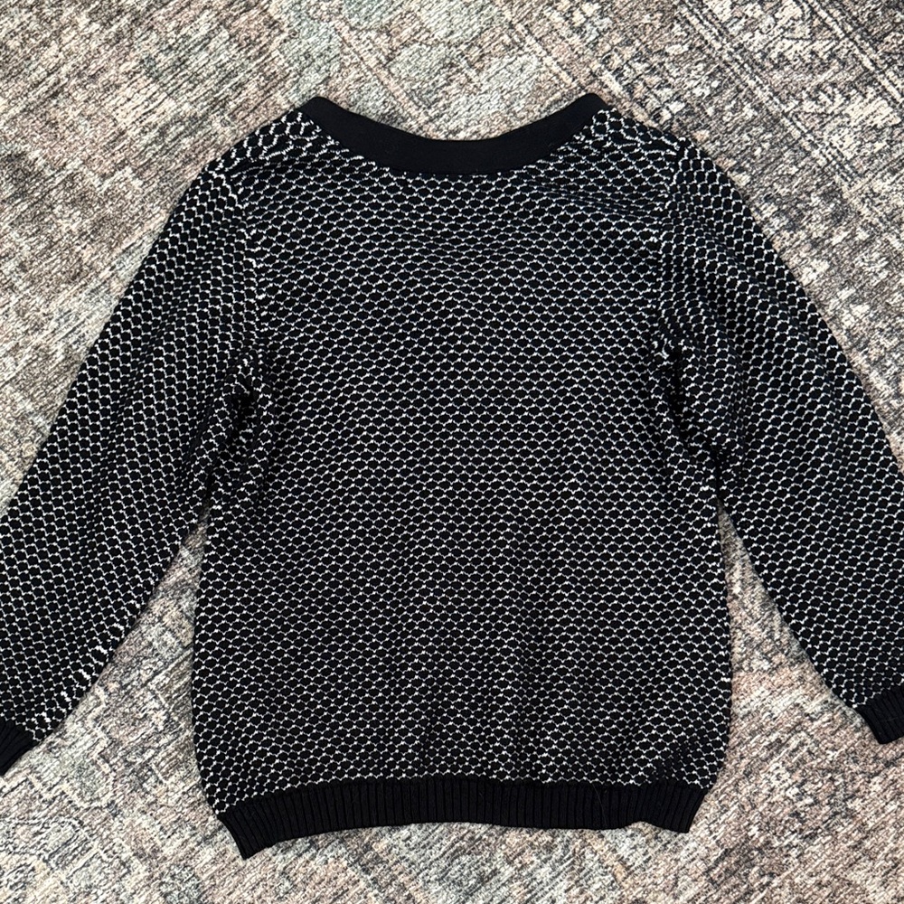 Karen Scott Black and White V-Neck Plus Size Cotton Henley Sweater - Picture 6 of 6